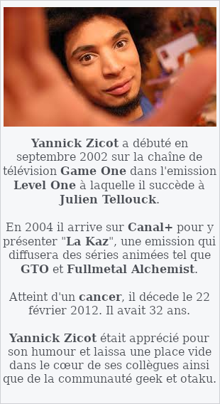Fiche sur Yannick Zicot.